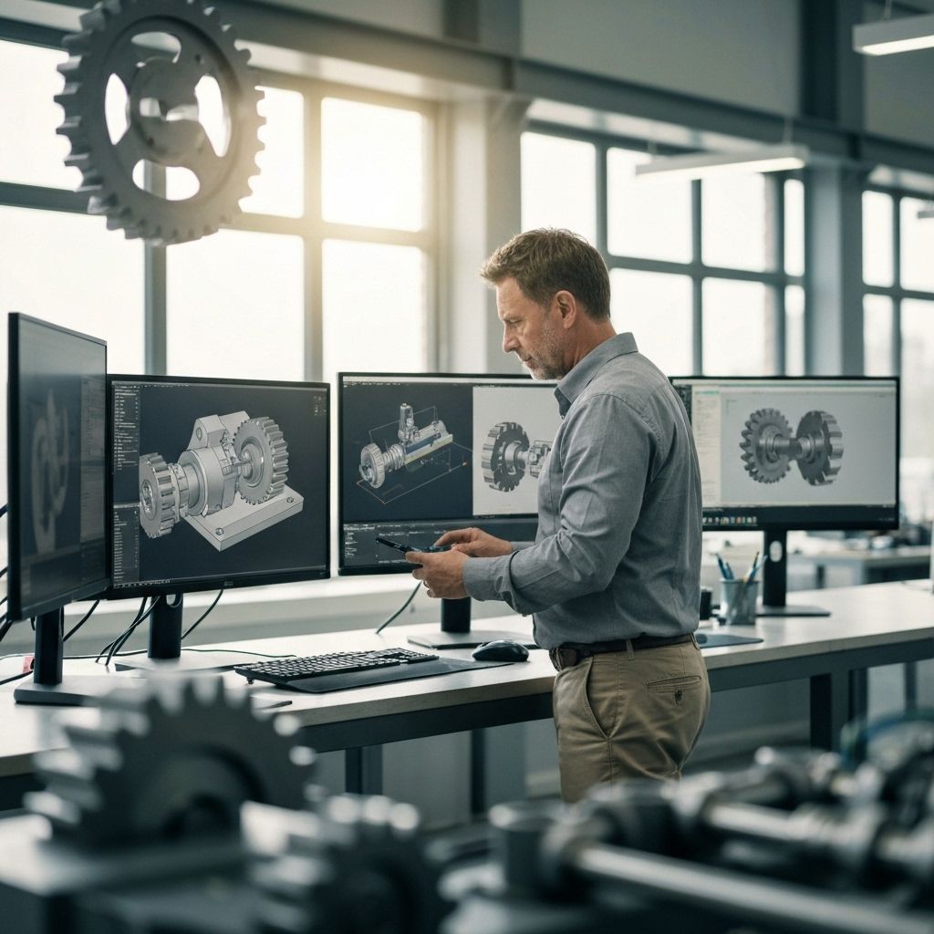 Engenheiro trabalhando em projeto mecânico